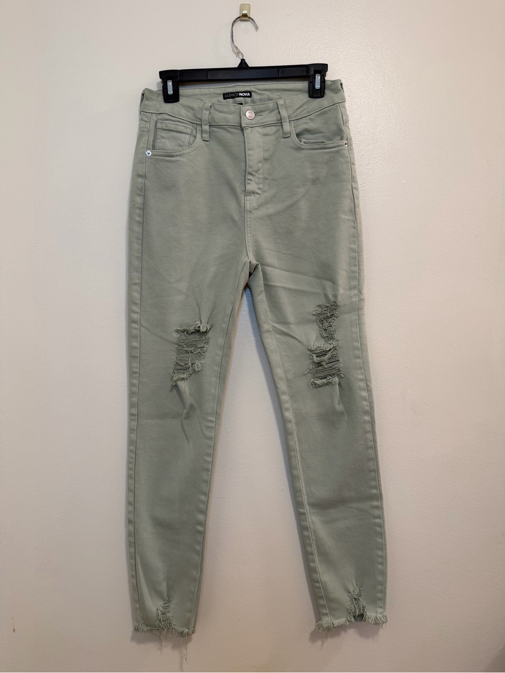 Fashion Nova Sage Green Distressed Skinny Ripped Jeans Size 9